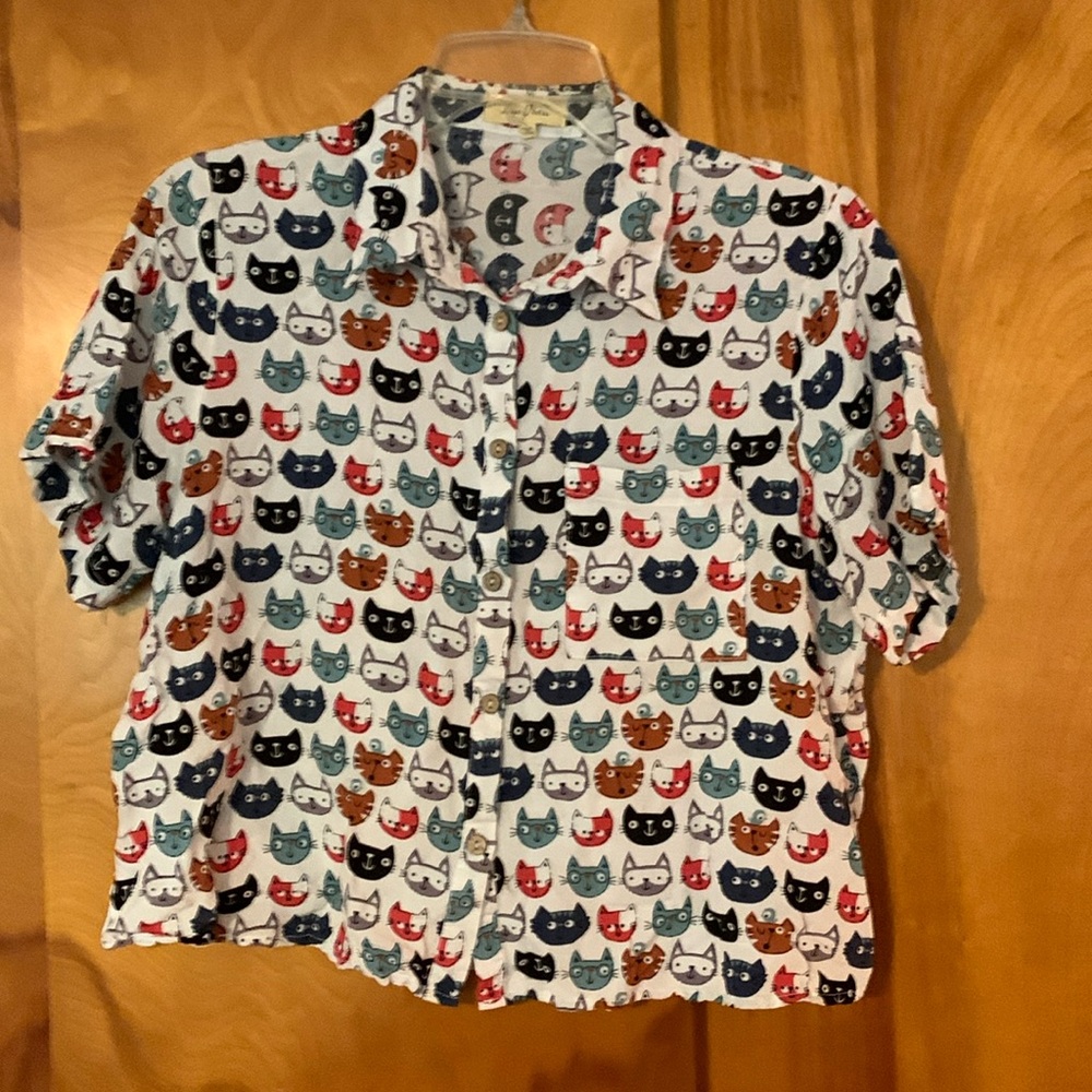 Cat theme top. Love Notes. Lg. EUC!